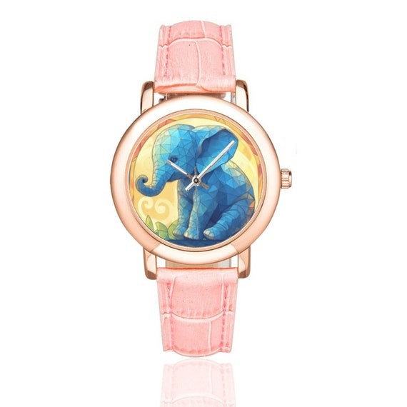 Baby Elephant Watch: Rose Gold Bezel, Pink Leather Band  display picture 1