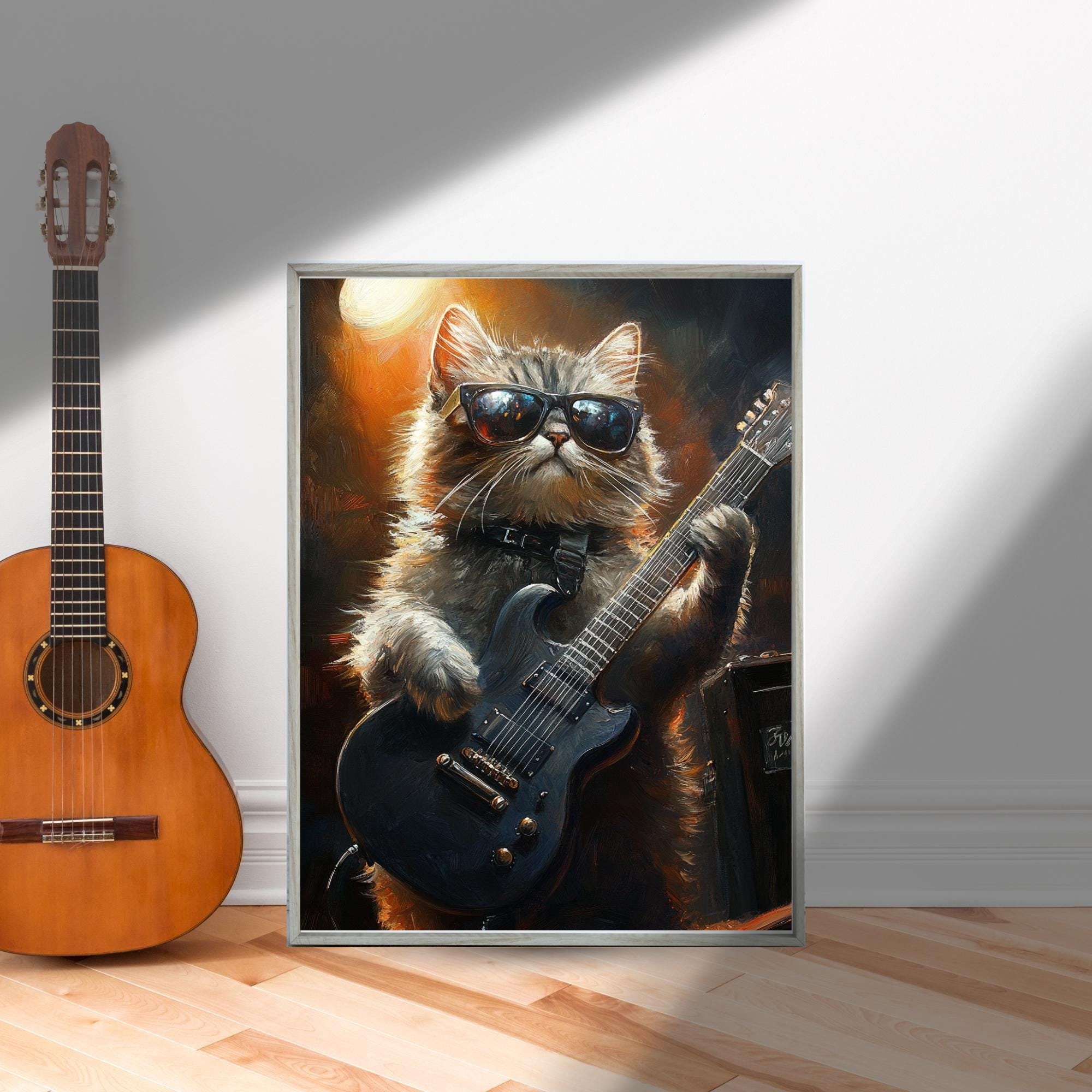 Scottish Fold Cat Rock Star Jigsaw Puzzle 300/500/1000 Piece - Musician Cat Playing Guitar on Stage - Decor Puzzles For Music Enthusiasts