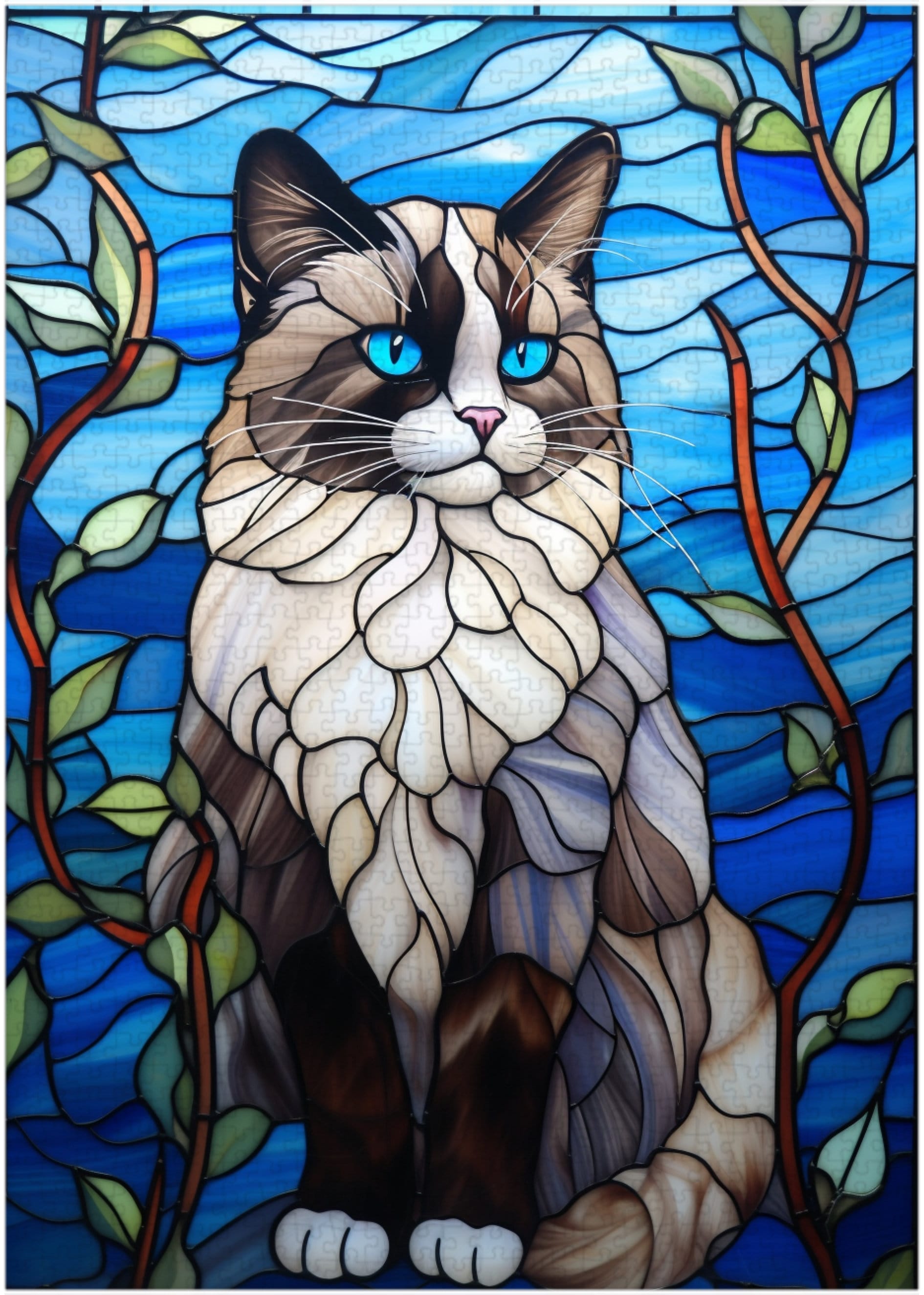 ステンドグラス ラグドール 猫 ジグソーパズル 300/500/1000ピース