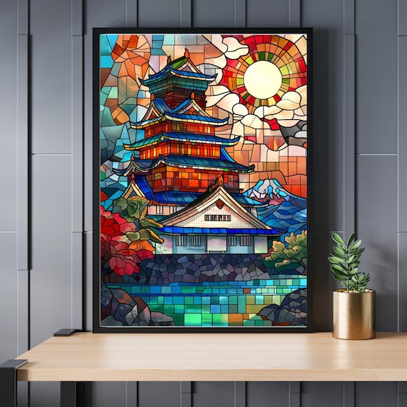 ステンドグラス風日本城郭ジグソーパズル 300/500/1000ピース - Etsy 日本