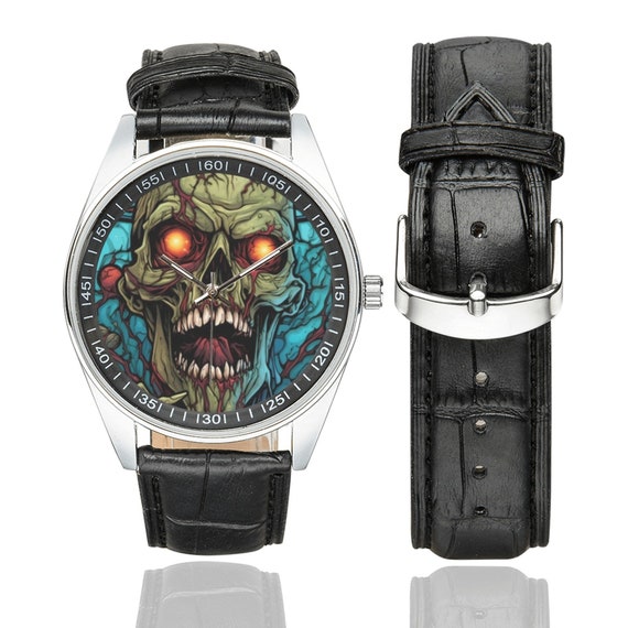 Buy Stained Glass Zombie Watch With Black Leather Band, Watches