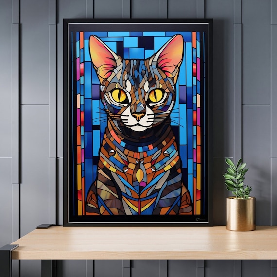 枝の上で佇む猫 大型 ヴィンテージ ステンドグラス キジトラ ステンドグラス エジプシャンマウ 猫 ジグソーパズル 300/500/1000