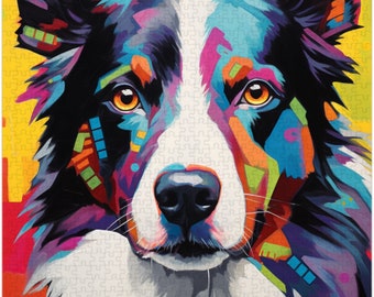 Modernist Border Collie Jigsaw Puzzle: Colorful Dog Art, 300-1000