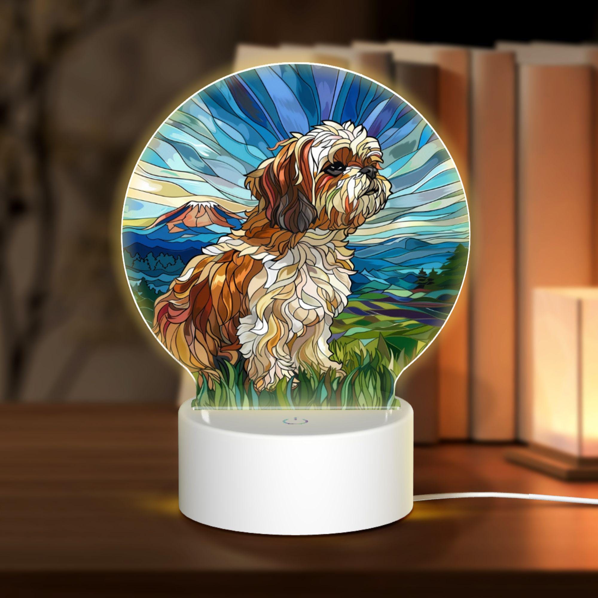 ステンドグラスのシーズー犬用ナイトライト：アクリル製LED装飾 - Etsy