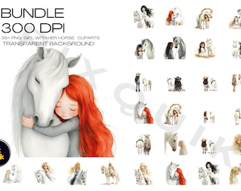 Girl and Horse Clipart: Equestrian Digital PNG (5000x5000px)