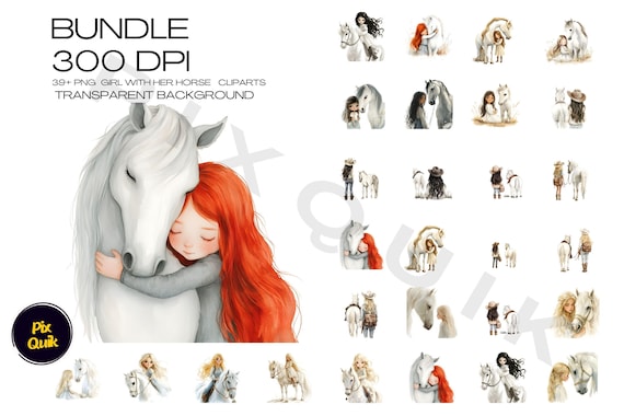 Girl and Horse Clipart: Equestrian Digital PNG (5000x5000px)