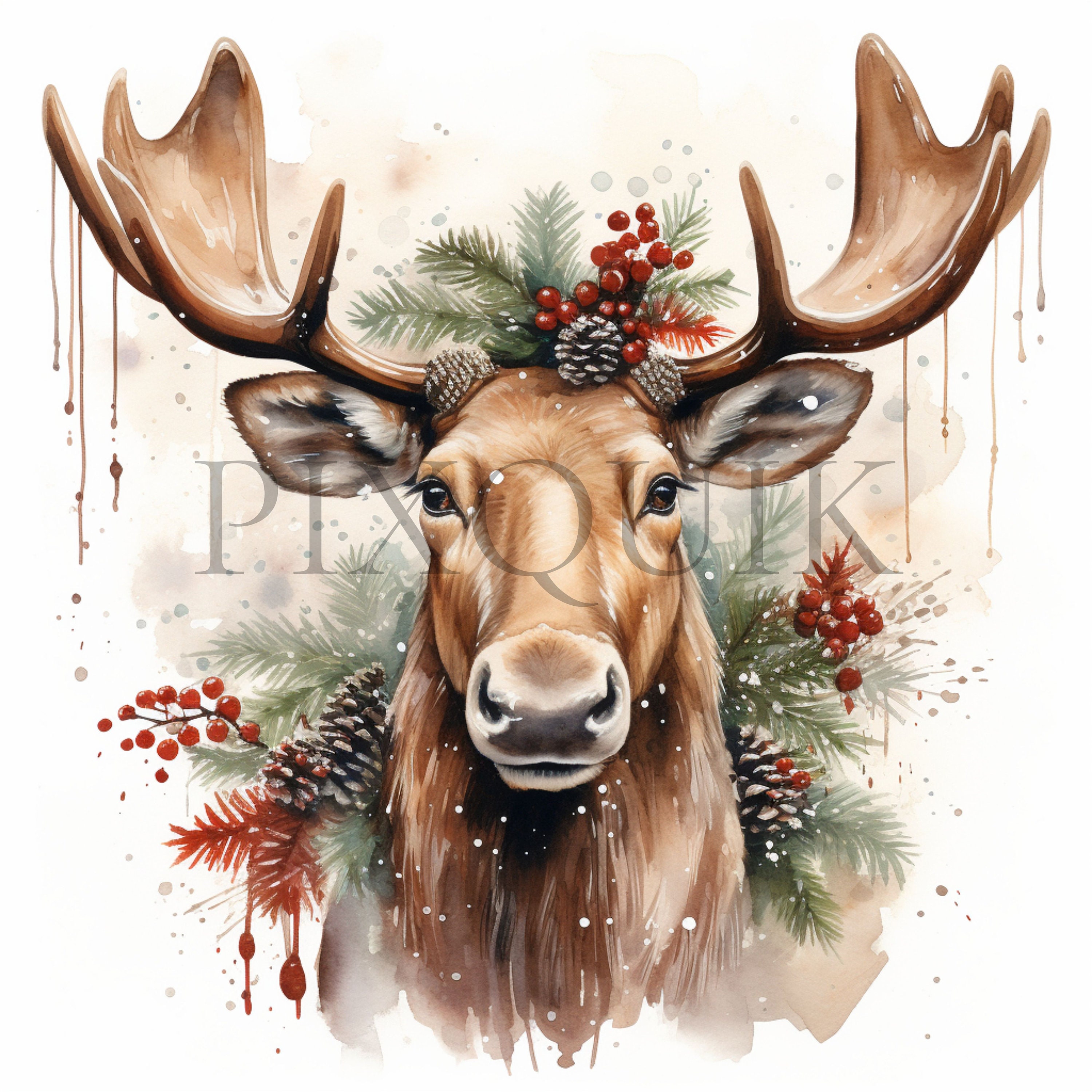 Holiday Moose Clipart: Festive Christmas Animal Art (digital Download ...