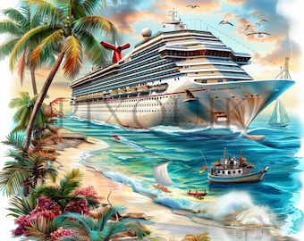 Summer Cruise Ship Clipart | Beach Vacation JPG (Digital Download)