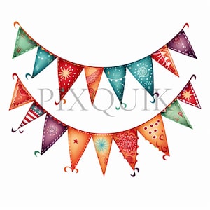 Kerst Bunting Clipart | 10 JPG's van hoge kwaliteit | Digitale download | Feestelijke Bunting Banner | Digitale afdrukken | Vlaggenlijn | Clip art
