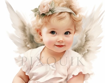 Watercolor Angel Clipart | Baby Angel JPG Images (Digital Download)