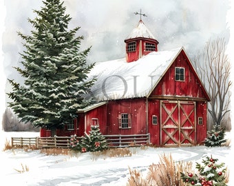 Christmas Farm Clipart | 10 High Quality JPG's | Digital Download | Farm Graphics | Christmas Farm Designs | Holiday Rural Art | Mixed Media