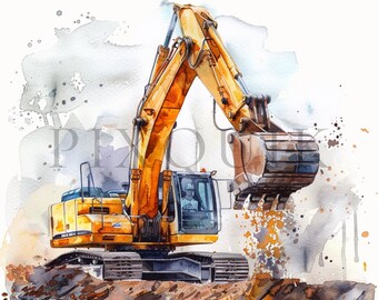 Baustellenfahrzeug Clipart | Aquarell Bagger Illustration (Digitaler Download)