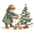 Vintage Christmas Clipart: Boy with Toy Train & Tree (10 JPG Files) product logo