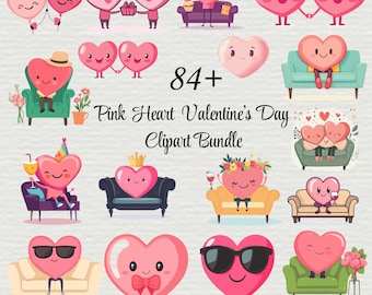 Pink Heart Valentine Clipart Bundle | 84 Romantic Graphics (Digital Download)