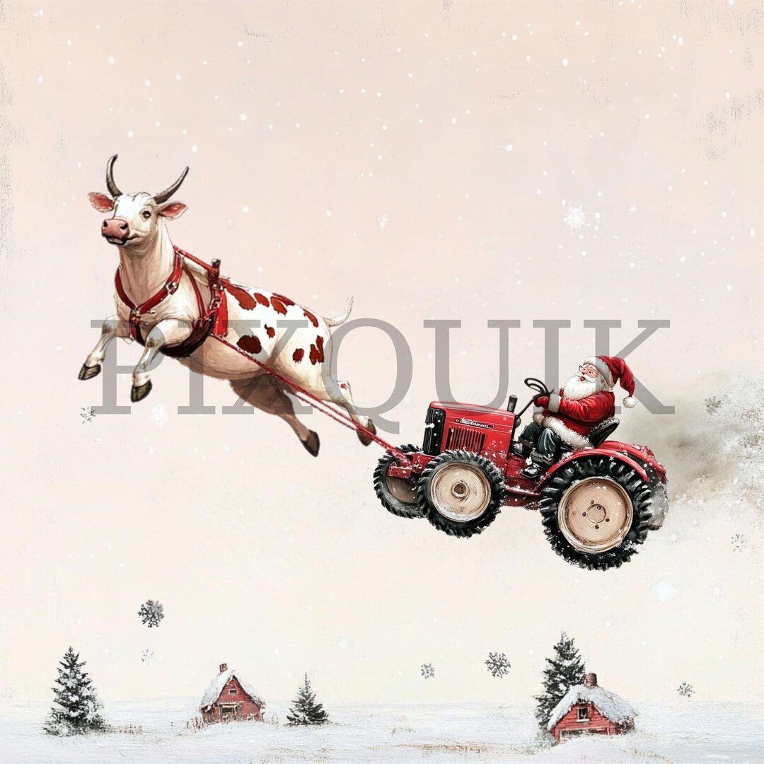Santa and Flying Cow Clipart | Funny Watercolor Holiday Art (digital ...