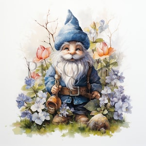 Spring Gnome Clipart | 10 High Quality JPG | Gnomes Clipart | Cute Gnome | Mixed Media, Digital Paper craft
