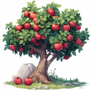 Clipart di alberi di mele / 10 JPG di alta qualità / Clipart di alberi da frutto di arte botanica / Download digitale / Illustrazione di alberi di mele / Diari spazzatura