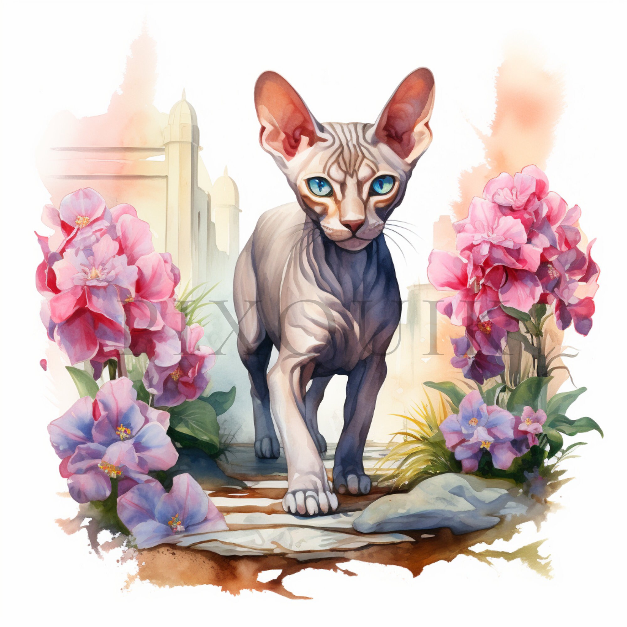 Sphynx Cat Floral Illustration | High-quality Jpgs (digital Download ...