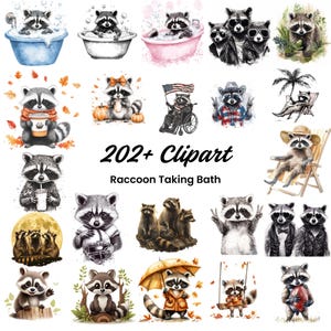 Clipart raton laveur | Plus de 202 fichiers JPG | Fabrication de cartes | Artisanat numérique en papier | Aquarelle | Illustration mignonne de raton laveur
