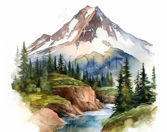 Akvarell berg clipart set | Landskap JPG (digital nedladdning)