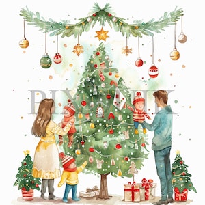 Christmas Family Clipart | 10 High Quality JPG&#39;s | Digital Download | Holiday Family Portrait | Card Making, Digital Paper Crafts