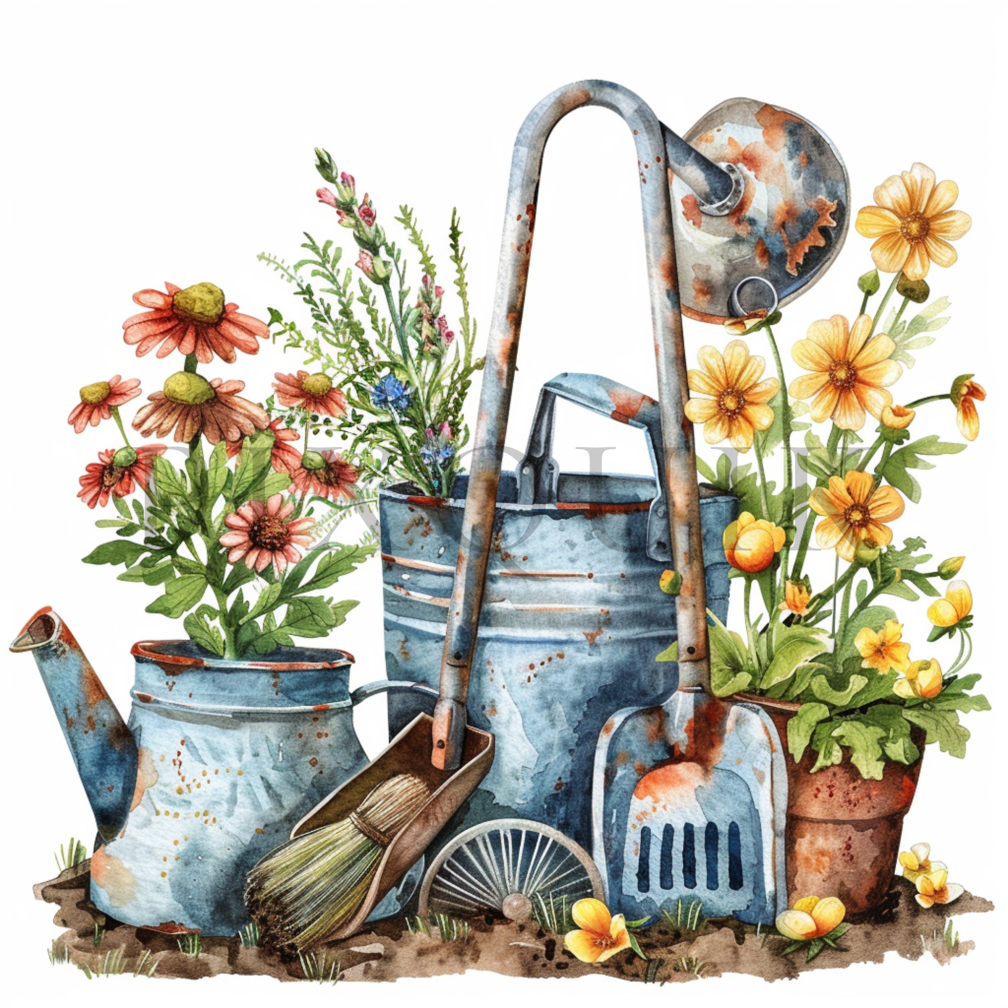Watercolor Garden Clipart | Spring Flowers, Plants (digital