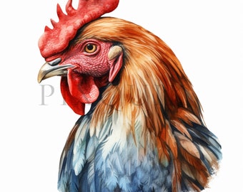 Watercolor Chicken Clipart | 10 JPG Images, Farmhouse Decor (Digital Download)