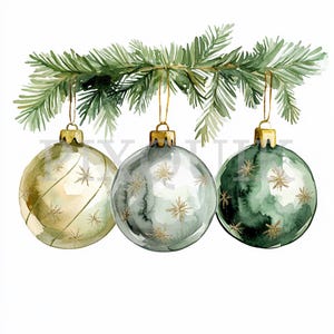 Gezellige kerstbal clipart | 57 png-bestanden | Kaarten maken | Fastival-ontwerp | Aquarelkunst | Boho-stijl met groene tinten
