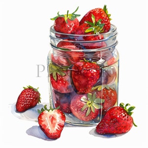 aquarelle fraise clipart | 10 fichiers JPG de haute qualité | Fraises clipart | Fruits clipart | Pot de fraises | Téléchargement instantané