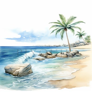 Beach clipart | 10 High Quality JPGs | Digital download | Beach clip art | Beach life clipart | Beach scene clipart | watercolor clipart