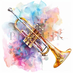 Trompetclipart |  10 JPG's van hoge kwaliteit | Digitale download | Muziekinstrumenten | Trompettenafbeeldingen | Trompet | Plakboek | Ongewenste tijdschriften