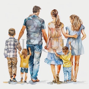 Clipart famille | 10 fichiers JPG et PNG de haute qualité | Art numérique familial | Silhouette familiale | Parents et enfants | Illustration de famille |