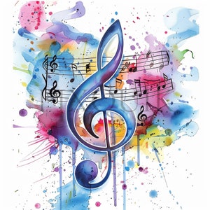 Notas musicales en acuarela (10 imágenes JPG de alta calidad) Descarga digital, alta resolución, Scrapbooking, creación de tarjetas