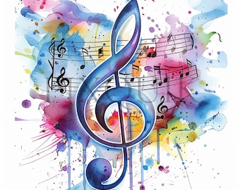 Watercolor Music Notes Clipart | High Resolution JPGs (Digital Download)