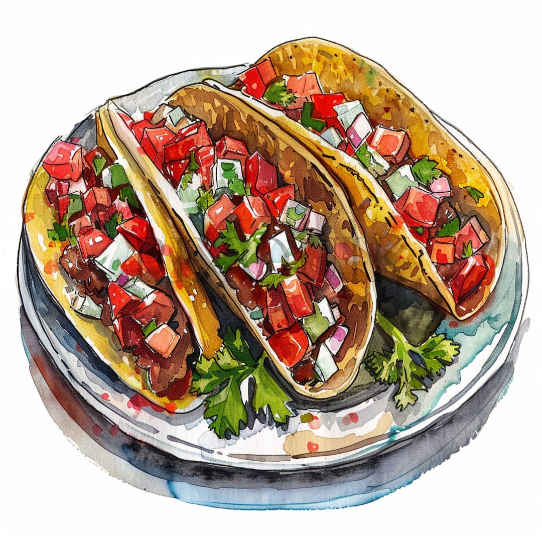 Watercolor Tacos Clipart | Mexican Food Illustration (JPG) - Etsy