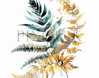 Fern Leaf Watercolor Clipart | Botanical Illustration Set (JPG)