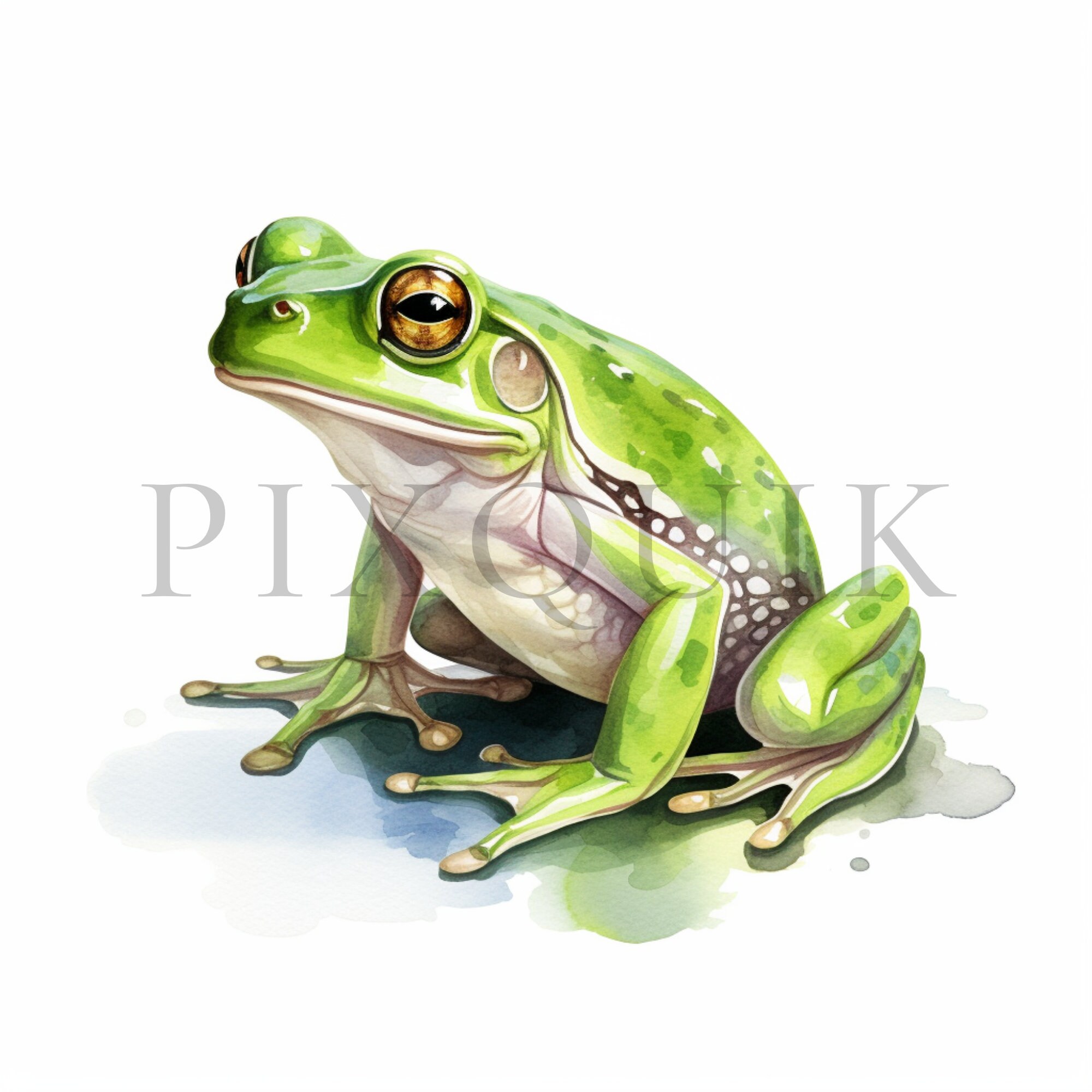 緑のカエルのクリップアート｜水彩風動物イラスト（デジタル