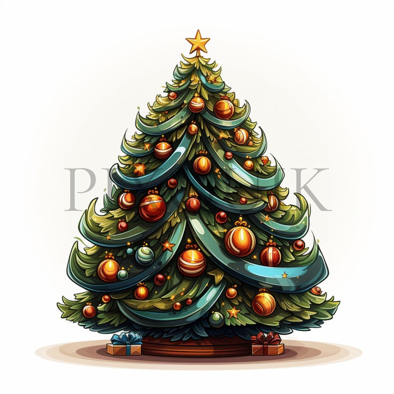 a christmas tree with presents under it