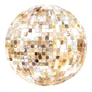 Boule disco pour fêter le Nouvel An avec champagne | 4 cliparts | Nouvel An bohème | Saint-Sylvestre | Clipart fête 2025 | Fabrication de cartes