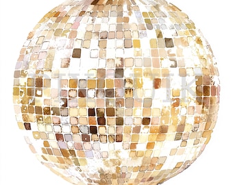 Disco Ball New Year Clipart: Champagne, Boho Party (Digital Download)