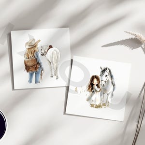 Girl with Horse Clipart, Digital Horse and Rider Art, Country Girl Illustration, White Horse Clipart, Equestrian Digital PNG, Kid’s Horse Ar