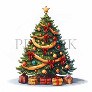 a christmas tree with presents around it