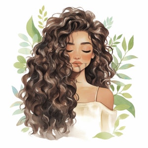 Clipart ragazza con capelli ricci / 10 JPG di alta qualità / Download digitale / Clipart ragazza con capelli ricci / Grafica per capelli ricci / Artigianato digitale