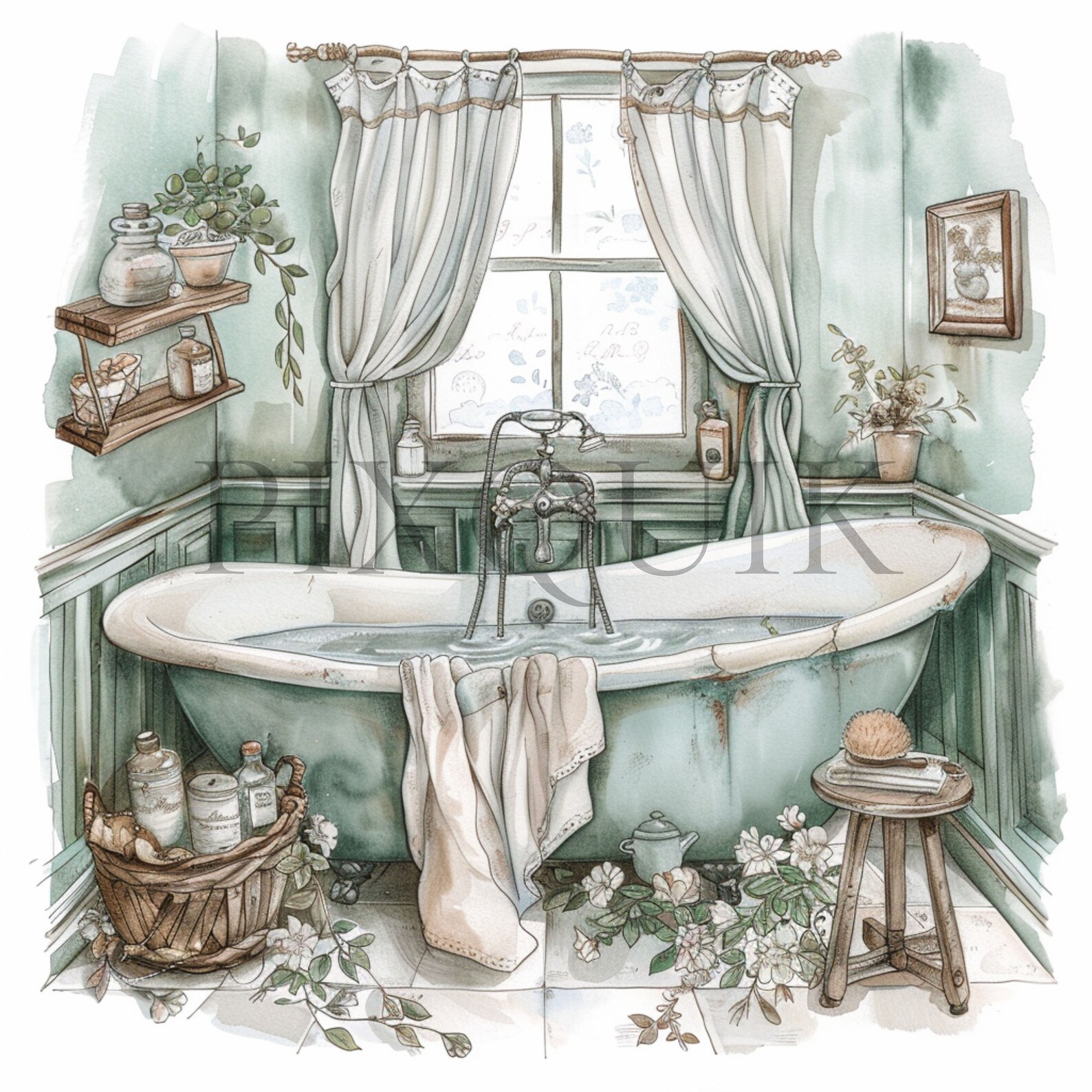 Vintage Floral Bathroom Clipart 10 High Quality JPG Bathroom Clipart ...