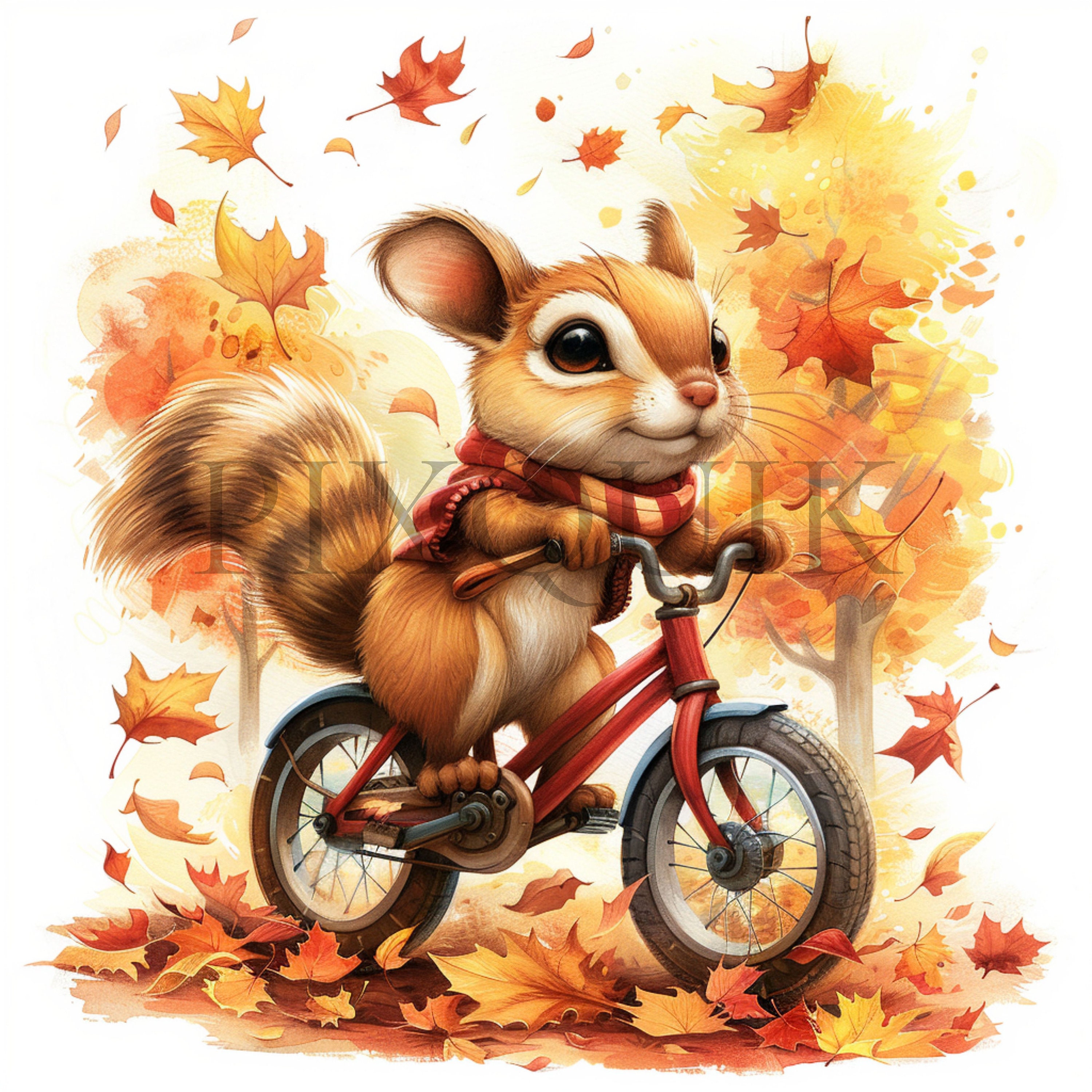 Fall Chipmunk Clipart | Autumn Animal on Bike (JPG, Digital Download ...