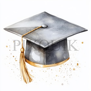 Clipart del berretto di laurea / 10 file JPG / Creazione di biglietti / Artigianato di carta digitale / Arte ad acquerello / Design del berretto grigio, celebrazione della laurea