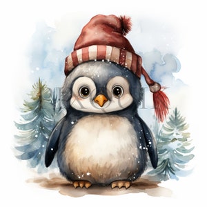 Holiday Penguin Clipart | 10 High Quality JPG&#39;s | Digital Download | Christmas Penguin Graphics | Winter Penguin | Junk Journals | Clipart