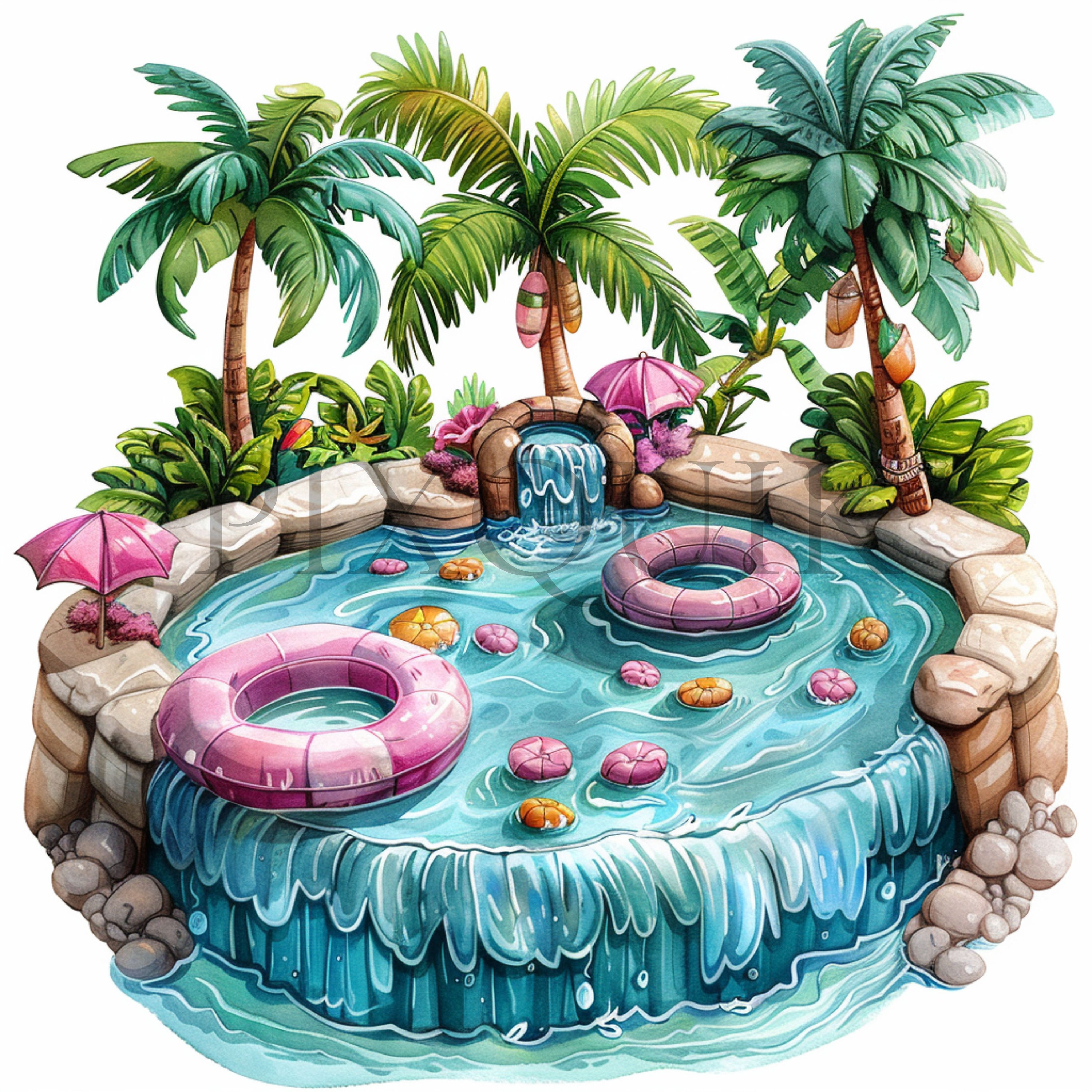 Pool Party Clipart | Summer Beach, Kawaii Floaties (digital Download ...