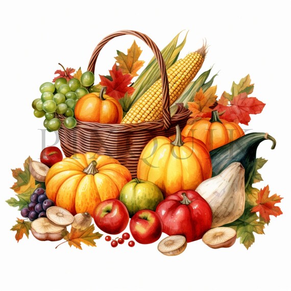 Autumn Harvest Clipart | Pumpkins, Corn, Fruit (Digital Download)