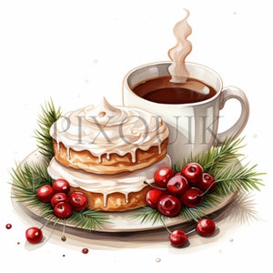 Clipart kersttraktaties | 10 JPG's van hoge kwaliteit | Digitale download | Afbeeldingen kerstsnacks | Feesttaart | Digitaal papiermodel | Clipart